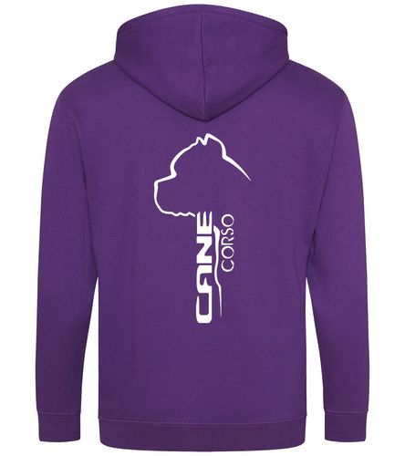Unisex Cane Corso Zipped Hoodie Purple (White)
