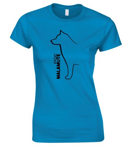 Female Alaskan Malamute Roundneck T-Shirt Sapphire Blue (Black)