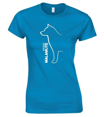 Female Alaskan Malamute Roundneck T-Shirt Sapphire Blue (White)