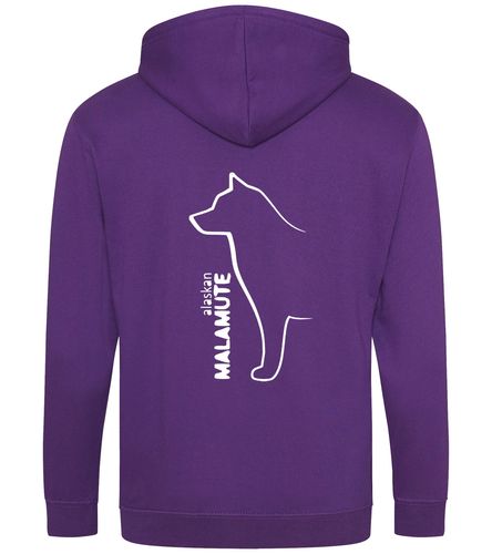 Unisex Alaskan Malamute Zipped Hoodie Purple (White)