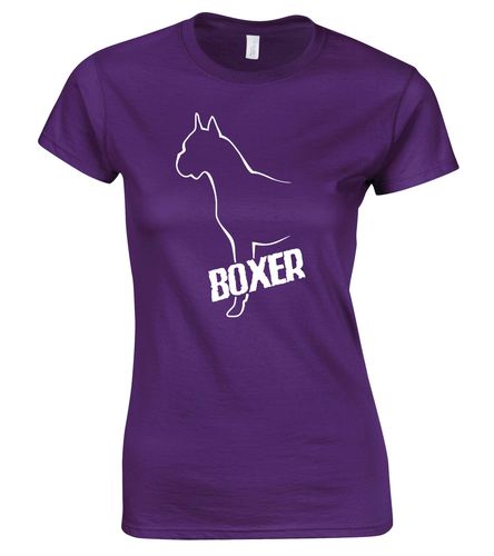 Female Boxer Ear Up Roundneck T-Shirt Purple (White)