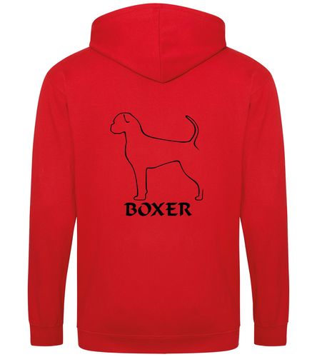 Unisex Boxer Ear Drop (2) Zipped Hoodie Red (Black)