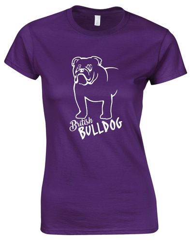 Female British Bulldog Roundneck T-Shirt Purple (White)