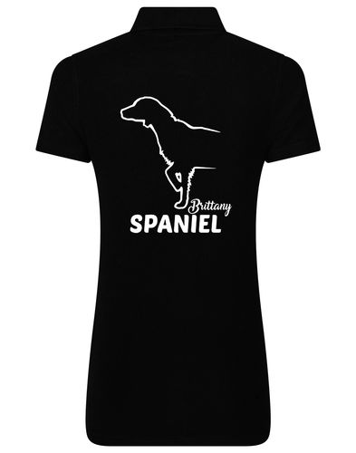 Female Brittany Spaniel Polo Shirt Black (White)
