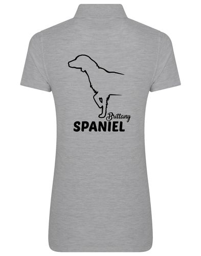 Female Brittany Spaniel Polo Shirt Heather Grey (Black)
