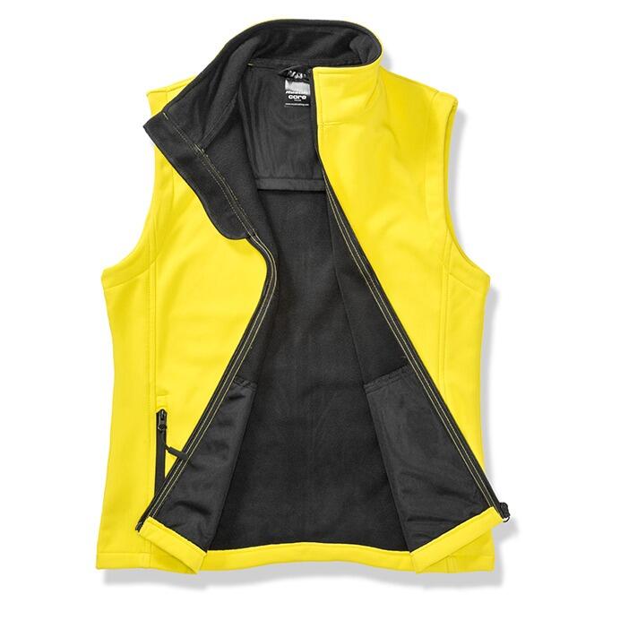Female Brittany Spaniel Softshell Gilet Yellow Open