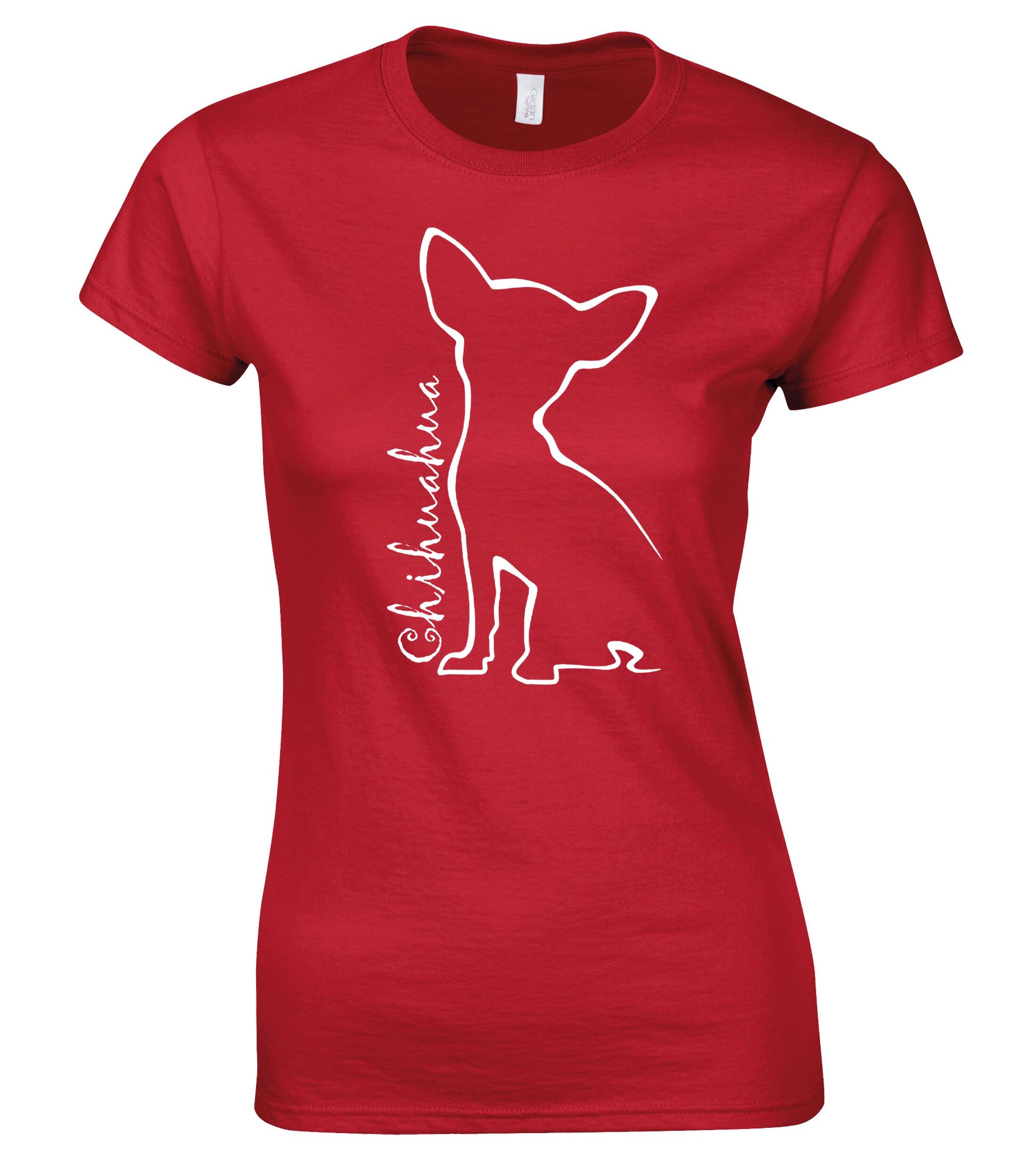 Female Roundneck T-shirt with Chihuahua Outline Design – Style for Every Dog Lover