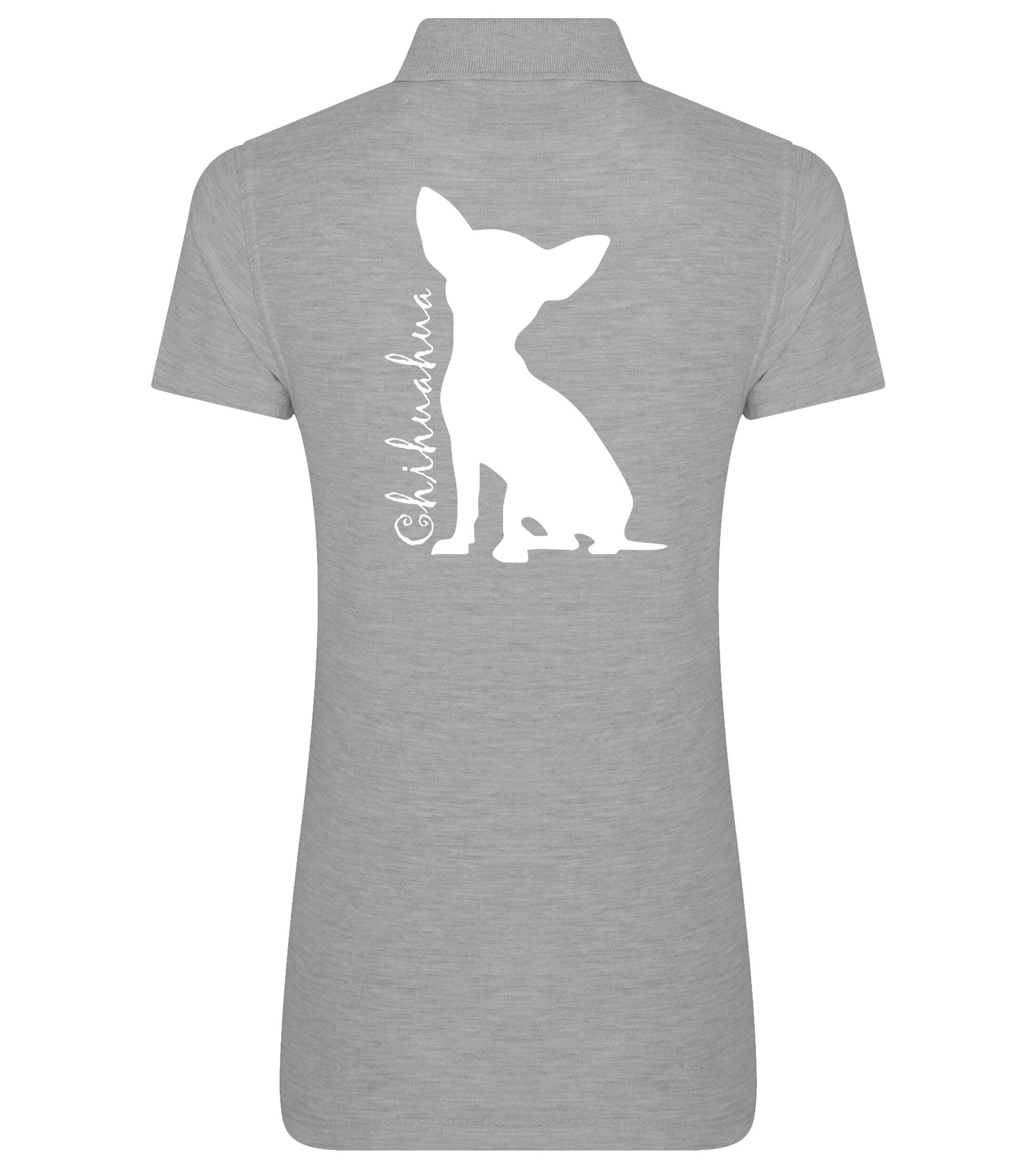 Women’s Cotton Polo with Chihuahua Silhouette Design – Essential Style for Chihuahua Lovers