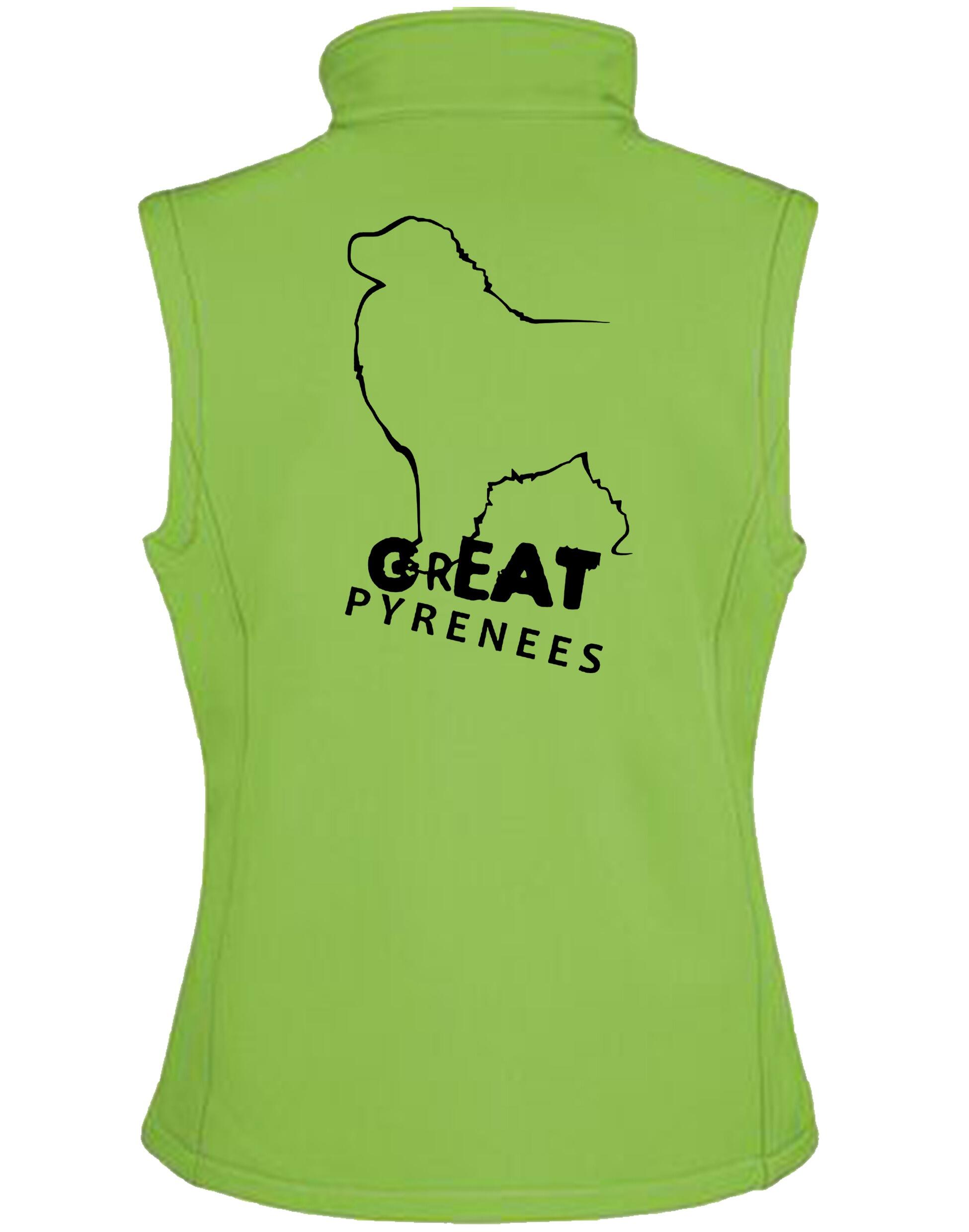Unisex Softshell Gilet with water-resistant fabric, fleece-lined interior, and exclusive Great Pyrenees design, perfect for layering during outdoor activities and showcasing breed pride.