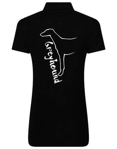 Women’s cotton polo with exclusive Greyhound design, featuring breathable fabric, feminine fit, and stylish elegance for dog lovers.