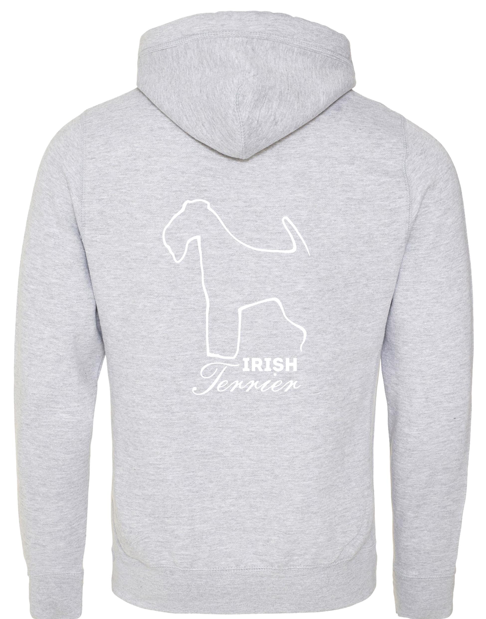 Irish Terrier Crossneck Pullover Hoodie with exclusive breed artwork, modern crossneck design, and practical kangaroo pocket.