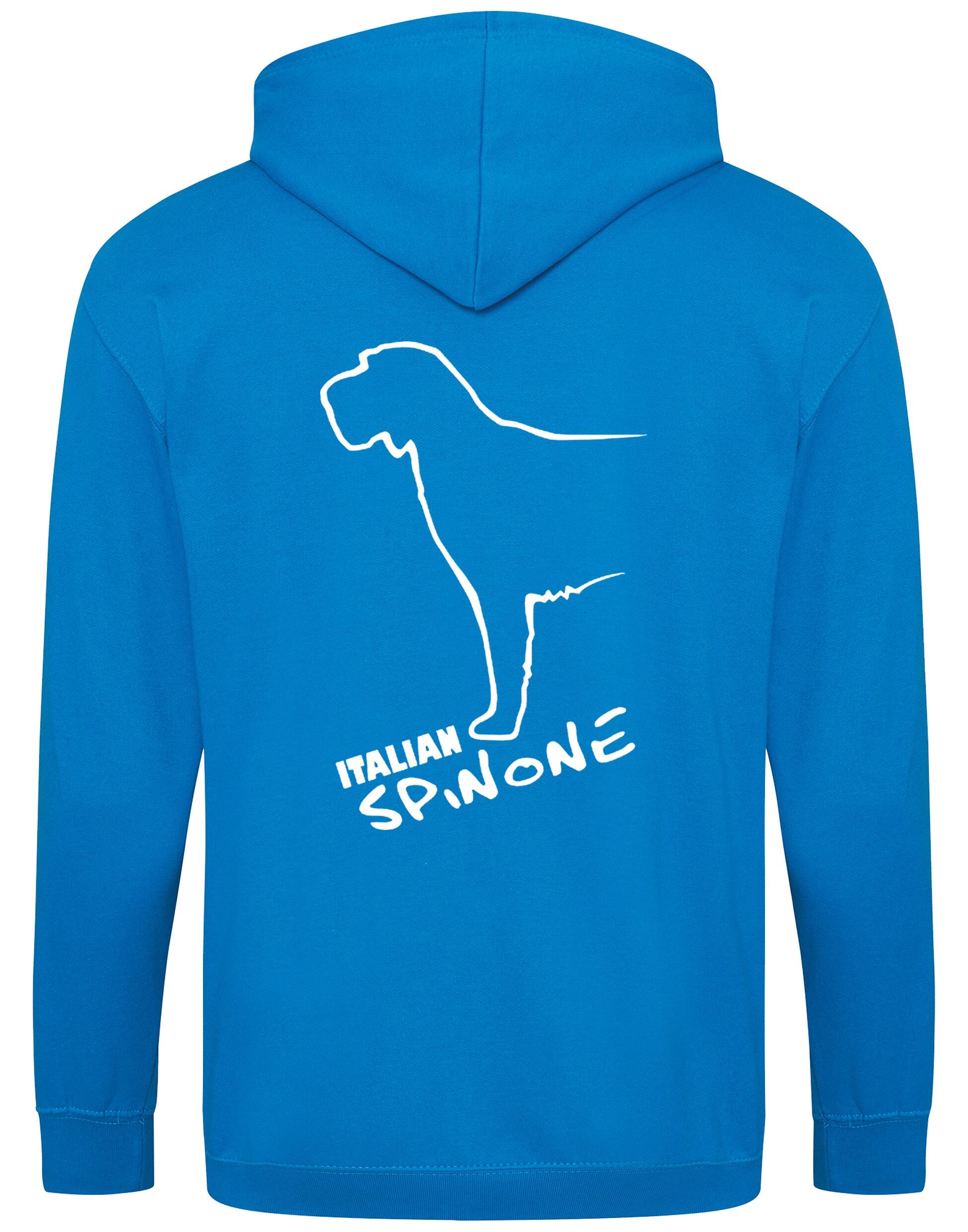 Italian Spinone zipped hoodie featuring exclusive breed artwork, personalization options, and practical details like a full-zip closure and cozy pockets.
