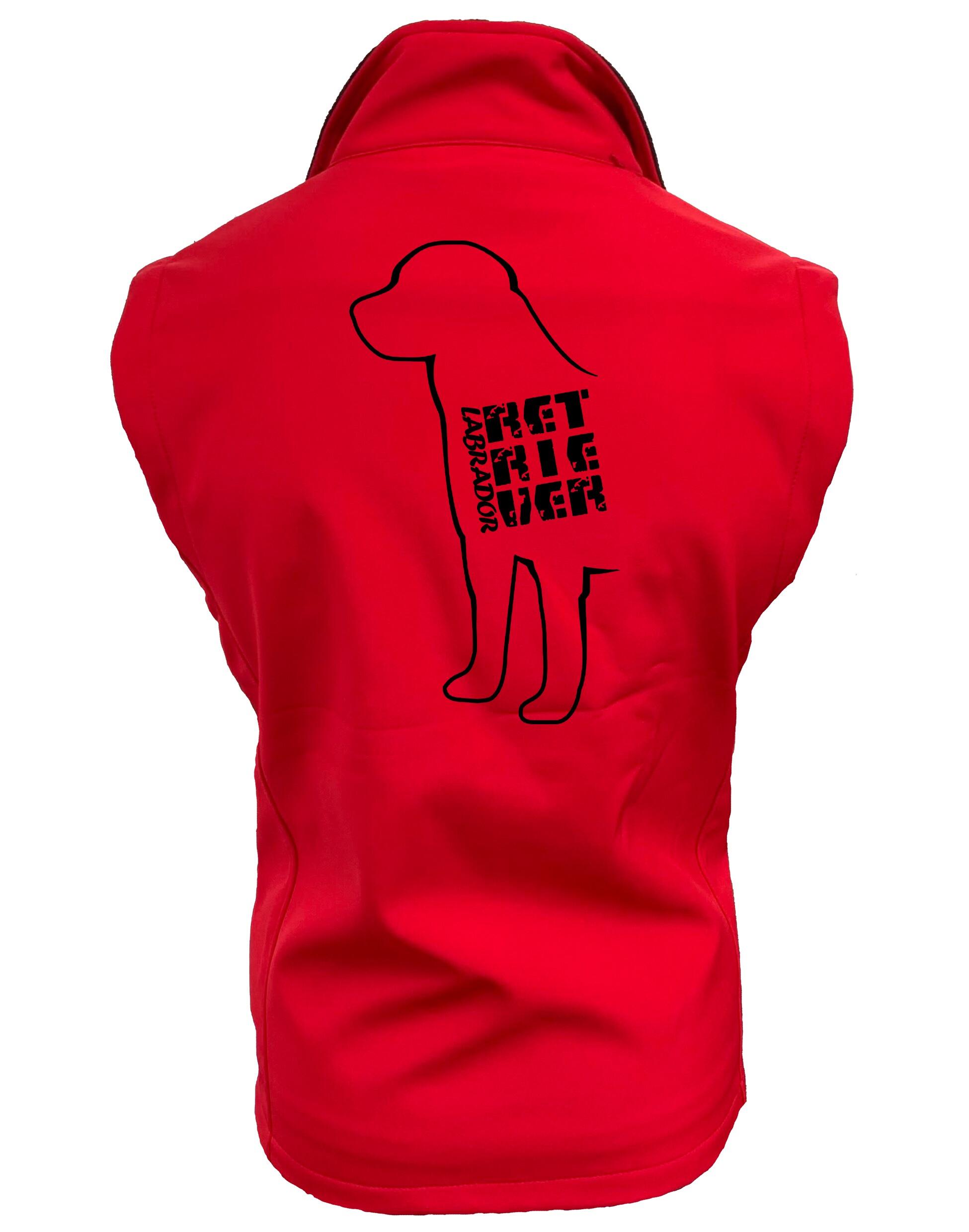Women’s softshell gilet with exclusive Labrador Retriever artwork, featuring a tailored fit, water-resistant fabric, and customizable options.