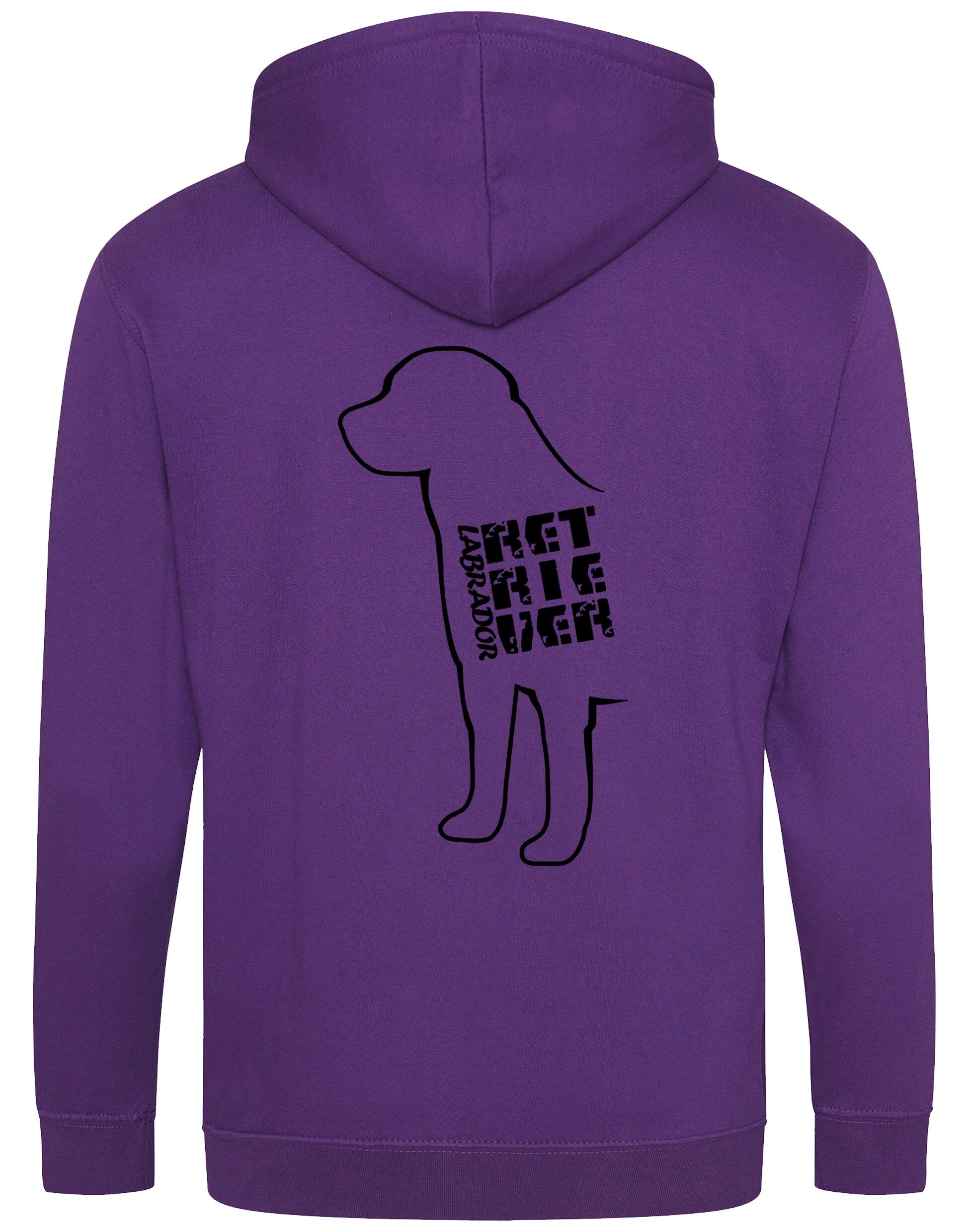 Zipped hoodie with exclusive Labrador Retriever artwork and paw print accents, crafted from durable heavy-blend fabric with a cozy fleece interior, full-zip closure, and practical pockets.