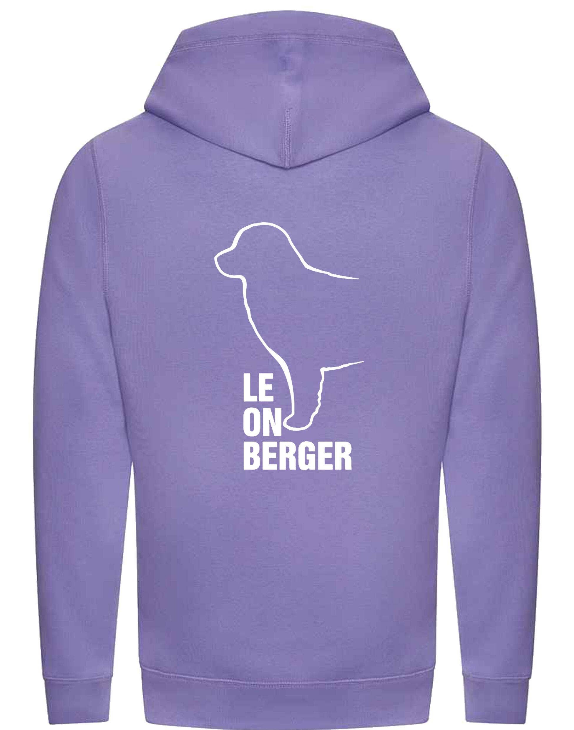 Leonberger crossneck pullover hoodie featuring exclusive breed artwork and practical kangaroo pocket.