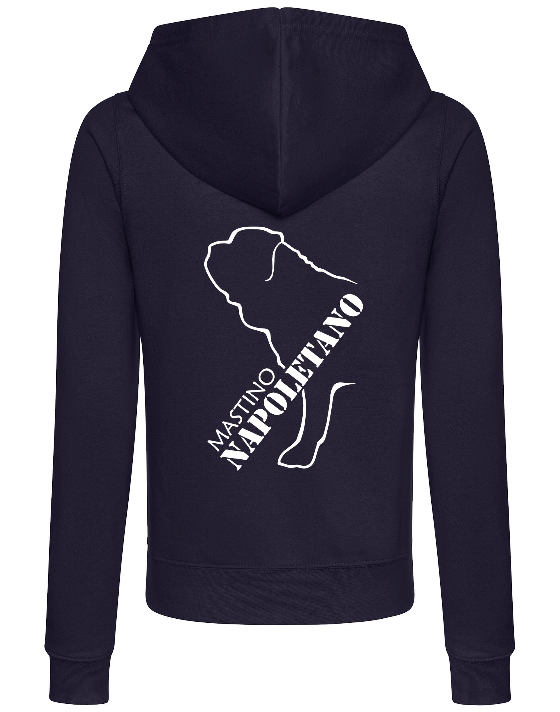 Mastino Napoletano Women’s Zipped Hoodie with exclusive breed artwork, breathable fabric, full-zip closure, and practical features for stylish comfort.