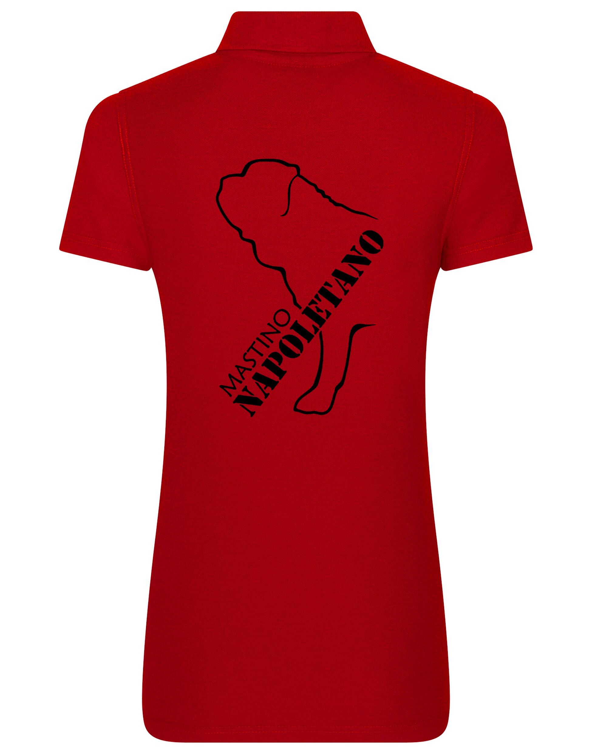 Woman wearing Mastino Napoletano Women’s Cotton Polo featuring exclusive breed artwork on the back, crafted from breathable cotton with a flattering feminine fit.