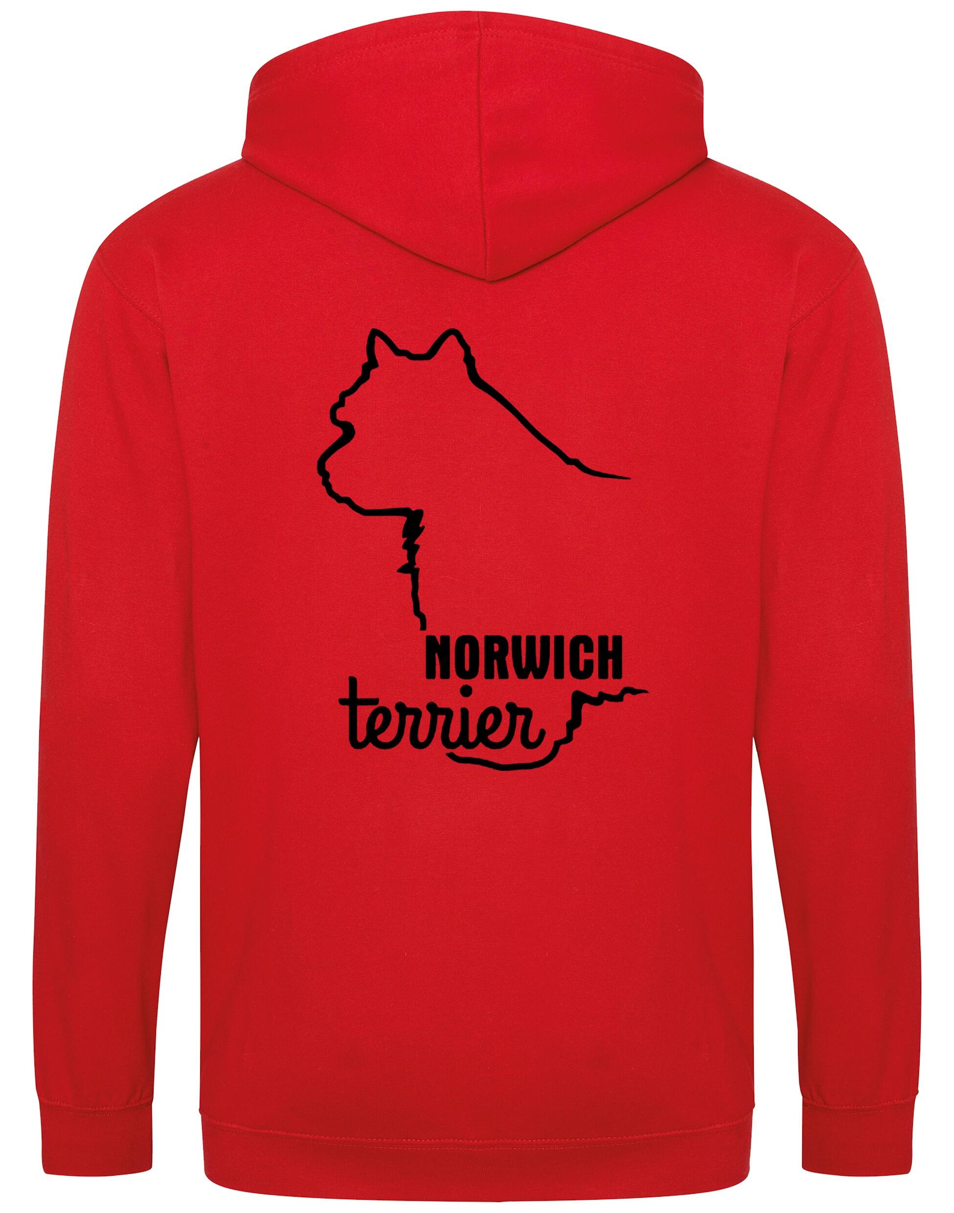 Norwich Terrier Zipped Hoodie featuring exclusive breed artwork, full-zip closure, soft fleece lining, and functional front pockets. Designed for comfort, style, and practicality—perfect for Norwich Terrier lovers, dog events, and casual wear.
