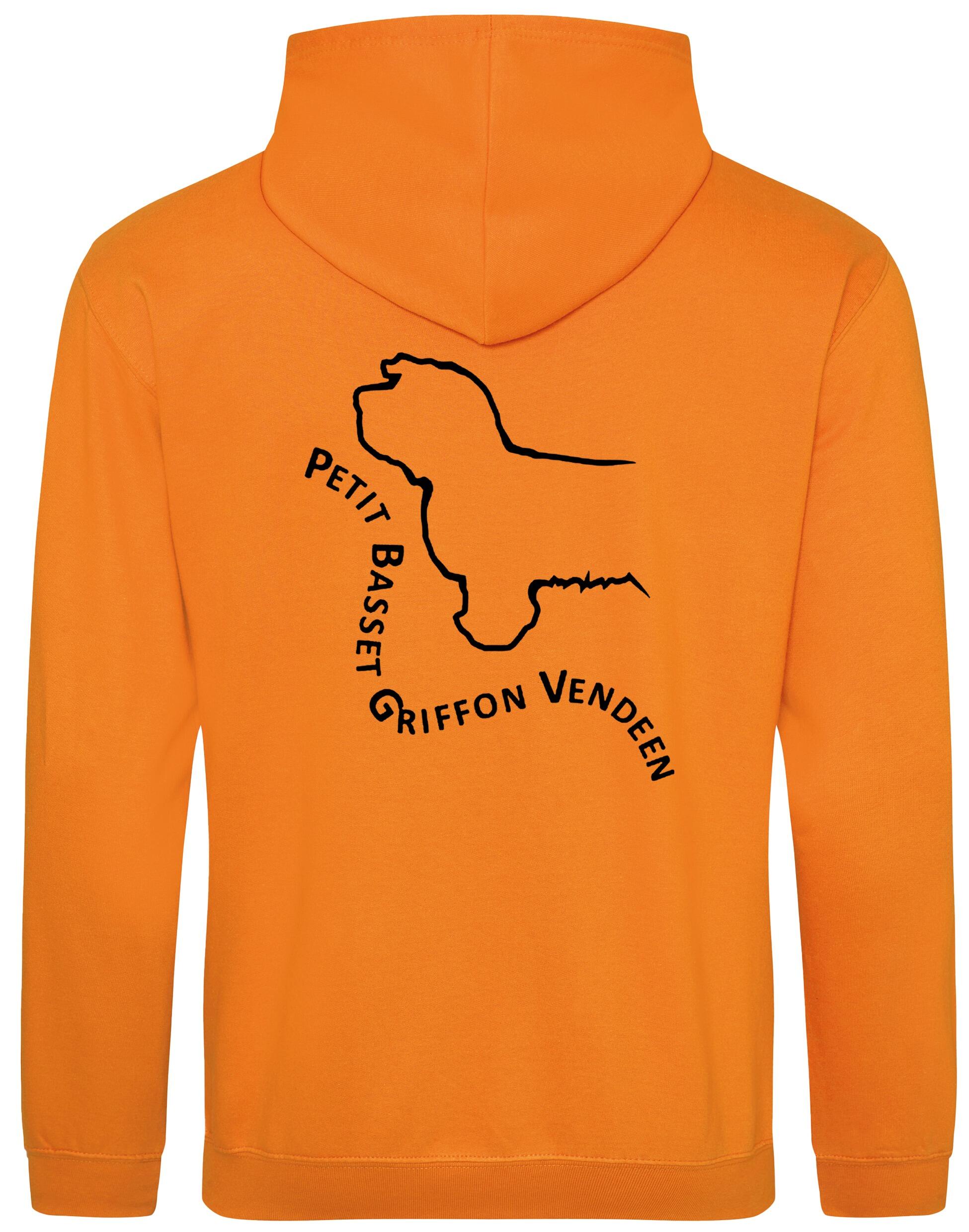 Petit Basset Griffon Vendéen Pullover Hoodie – warm fleece-lined hoodie featuring exclusive breed artwork, personalization options, a kangaroo pouch pocket, ribbed cuffs, and a double-fabric hood.