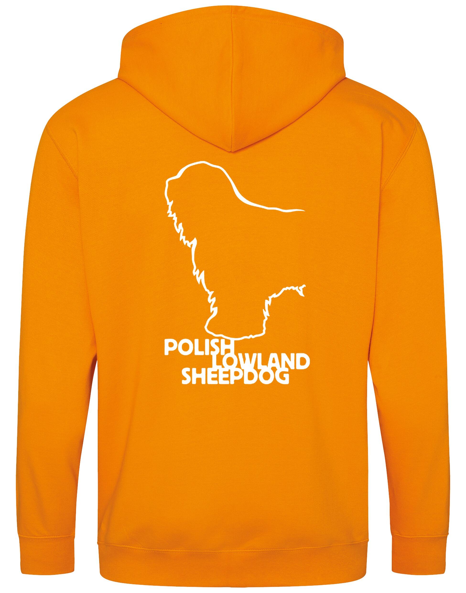 Polish Lowland Sheepdog Zipped Hoodie featuring exclusive breed artwork, full-zip closure, double-fabric hood, and spacious pockets for comfort and style.