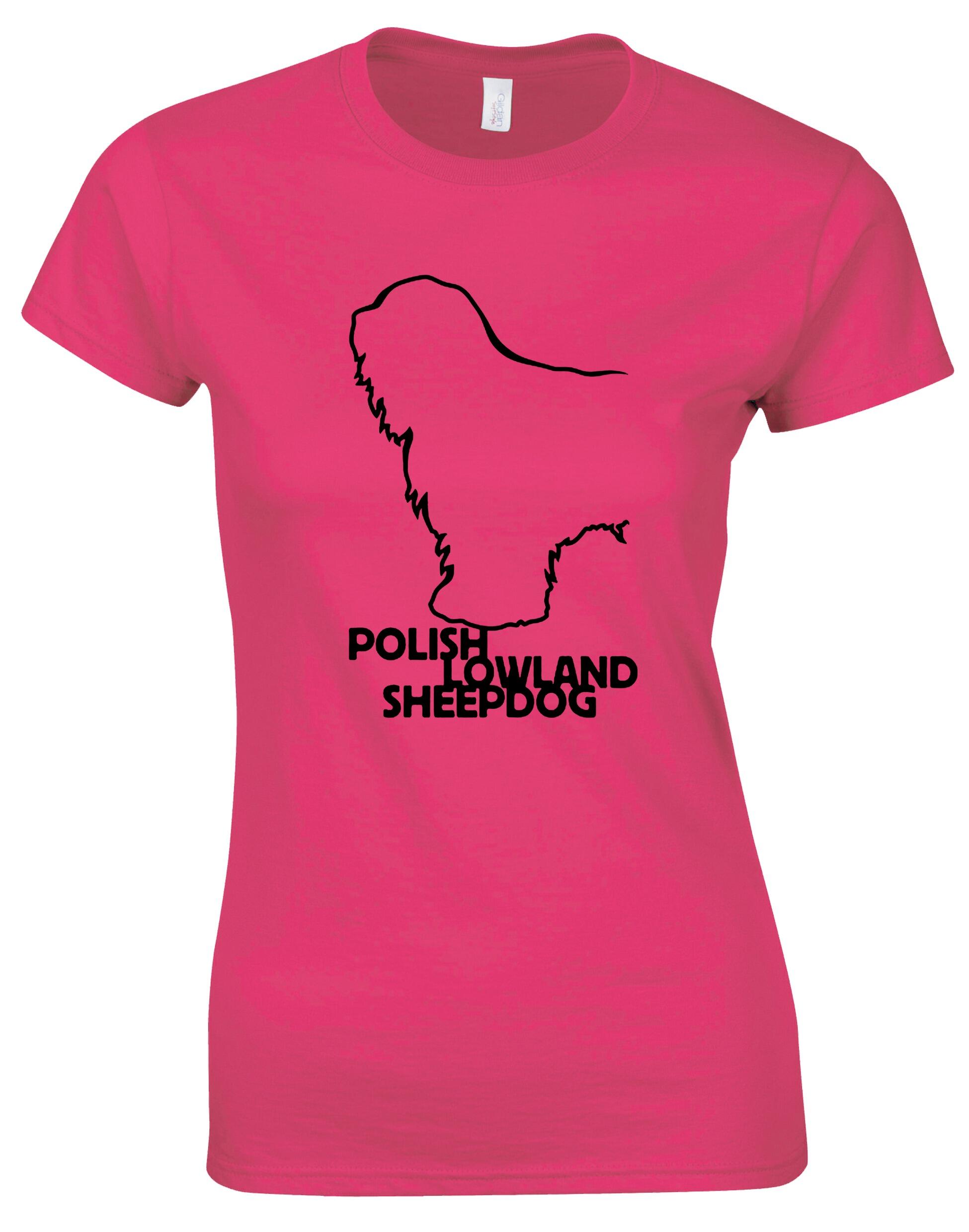Polish Lowland Sheepdog Female Roundneck T-Shirt featuring exclusive breed artwork, a classic round neckline, and soft breathable cotton fabric for everyday comfort and style.