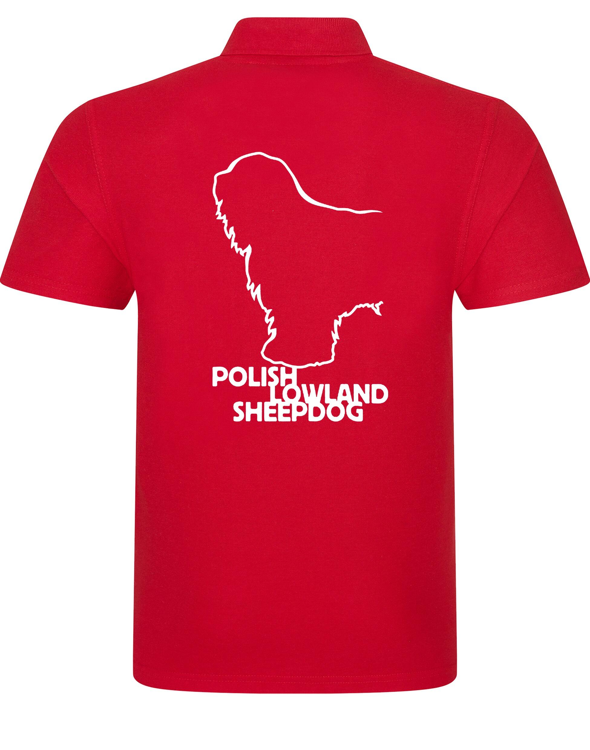 Polish Lowland Sheepdog Unisex Cotton Polo featuring exclusive breed artwork, breathable cotton fabric, and a relaxed fit for comfort and style.