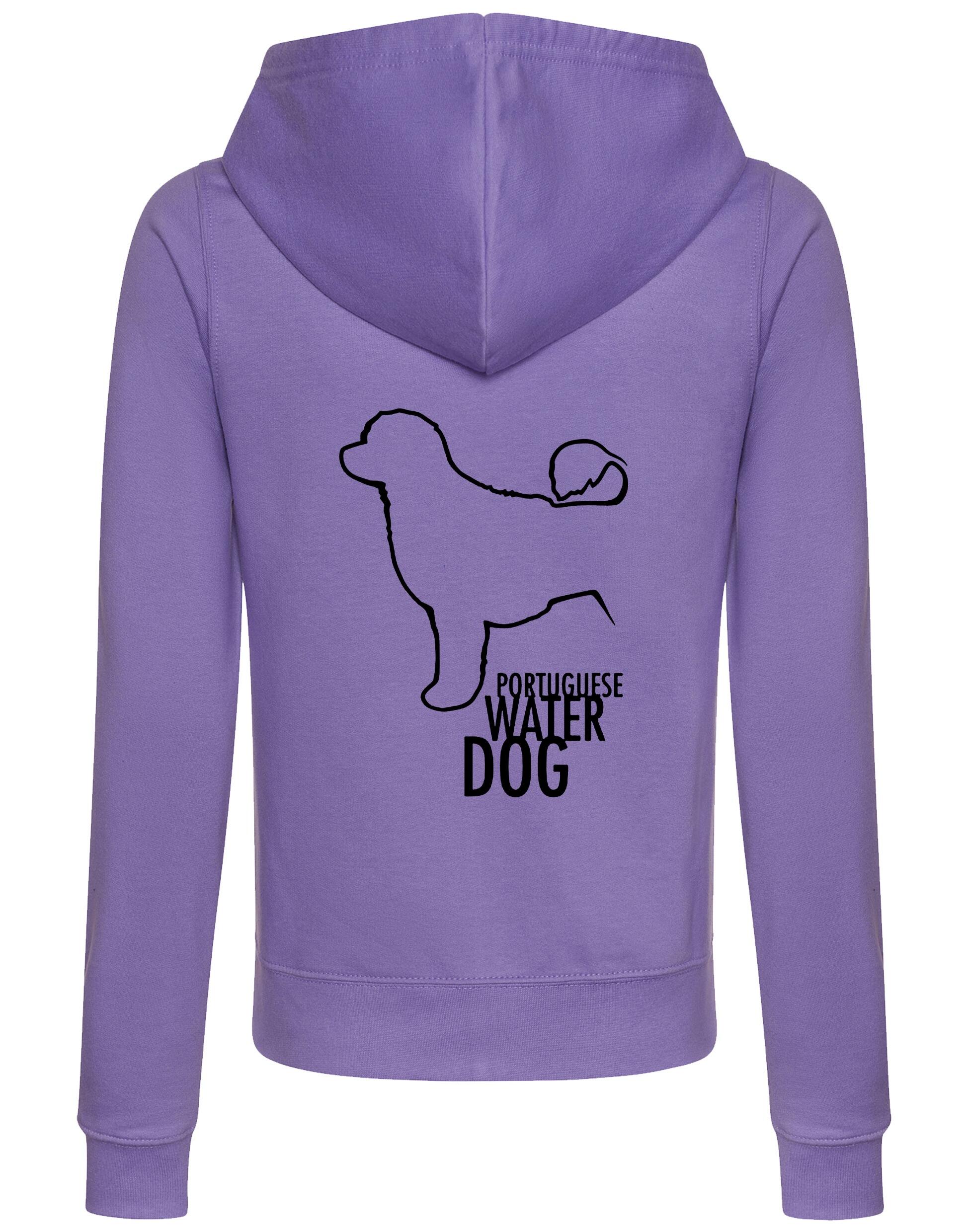 Portuguese Water Dog Women’s Zipped Hoodie featuring exclusive breed artwork, soft breathable fabric, a cozy hood, and practical front pockets for stylish comfort.