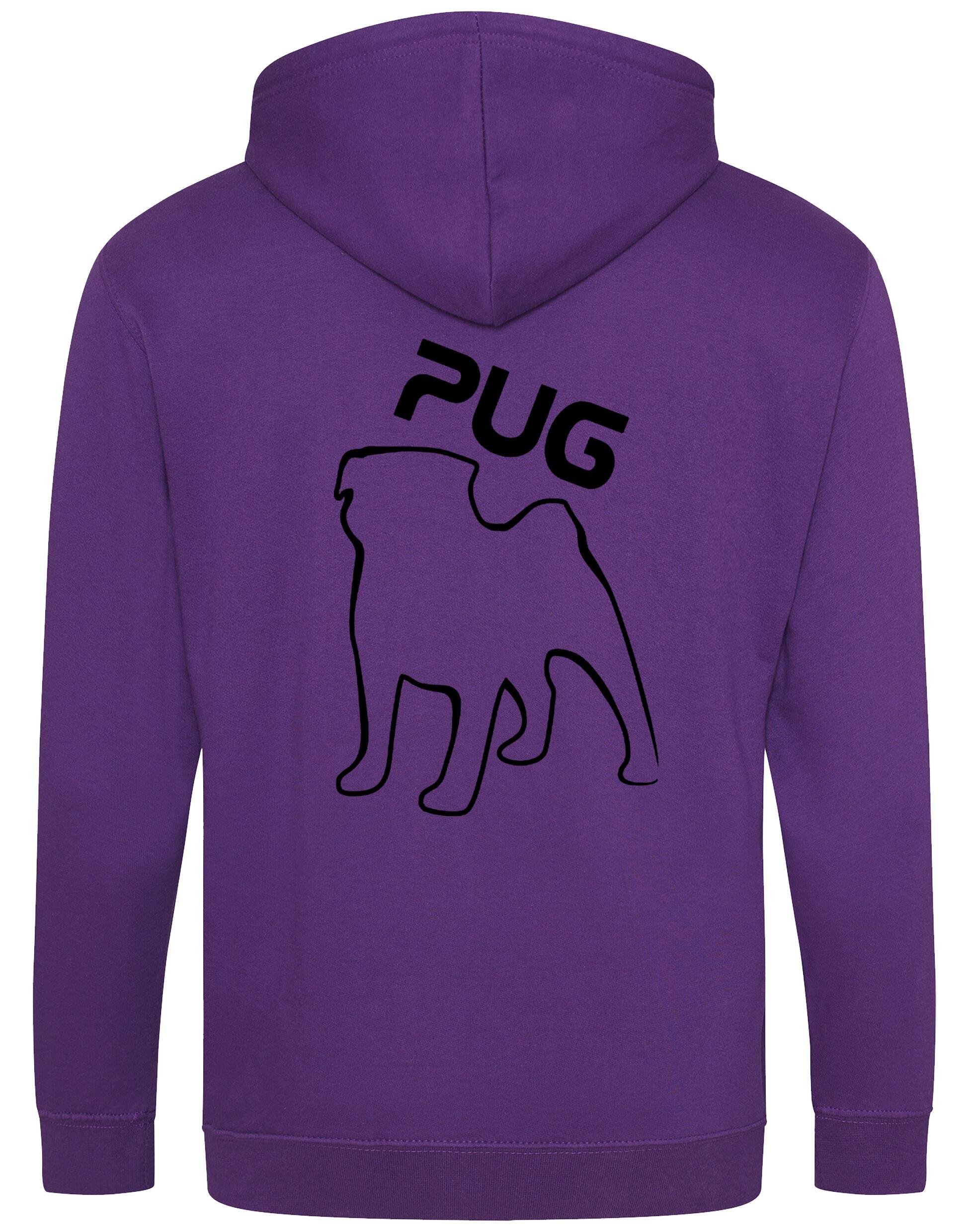 Unisex Pug (Outline) Zipped Hoodie featuring exclusive outline artwork, crafted from heavy-blend fabric with a brushed fleece interior, a full-zip closure, and a spacious kangaroo pocket for stylish, cozy comfort.