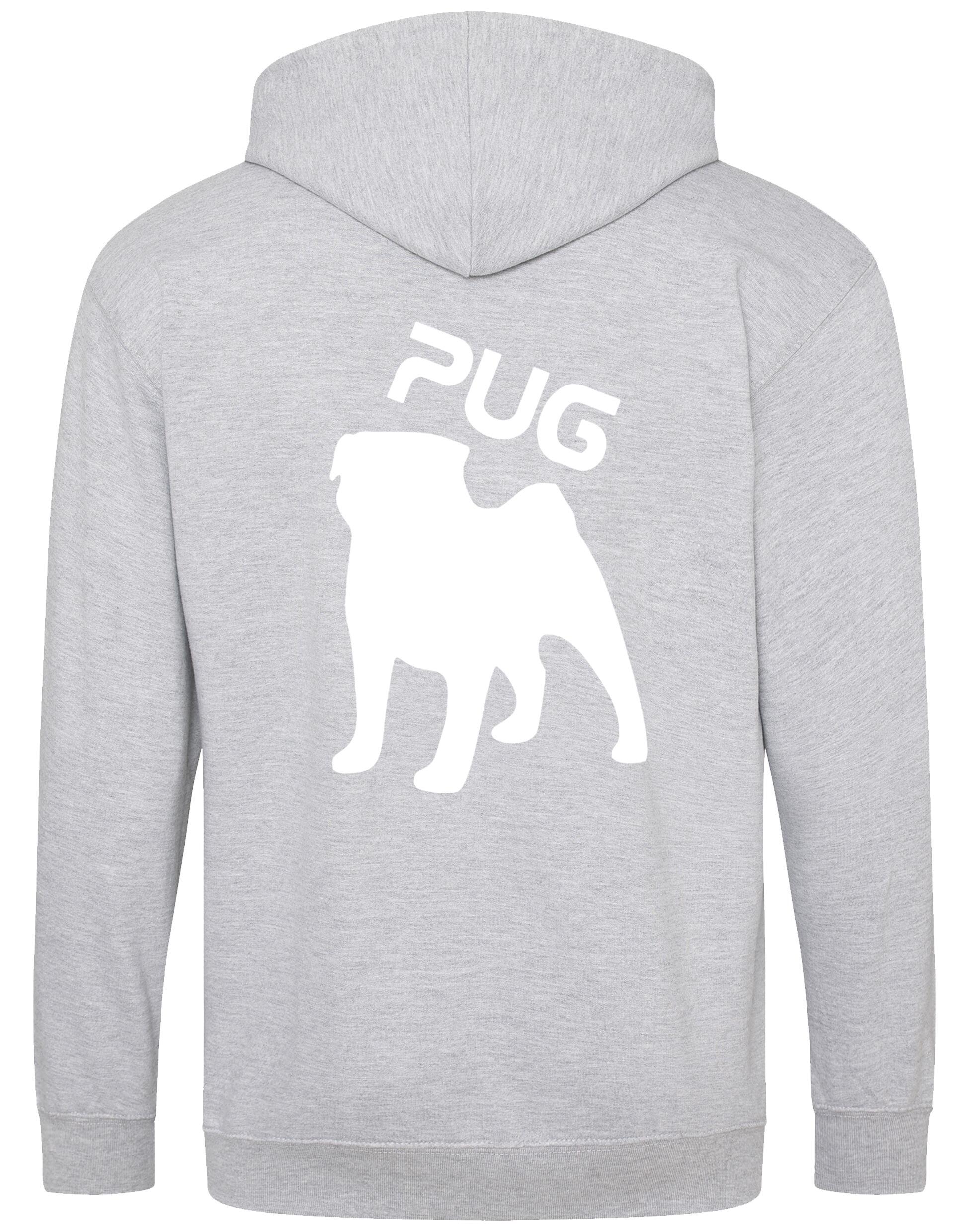 Unisex Pug (Silhouette) Zipped Hoodie featuring exclusive silhouette artwork, crafted from heavy-blend fabric with a brushed fleece interior, a full-zip closure, and a spacious kangaroo pocket for stylish, comfortable outdoor wear.