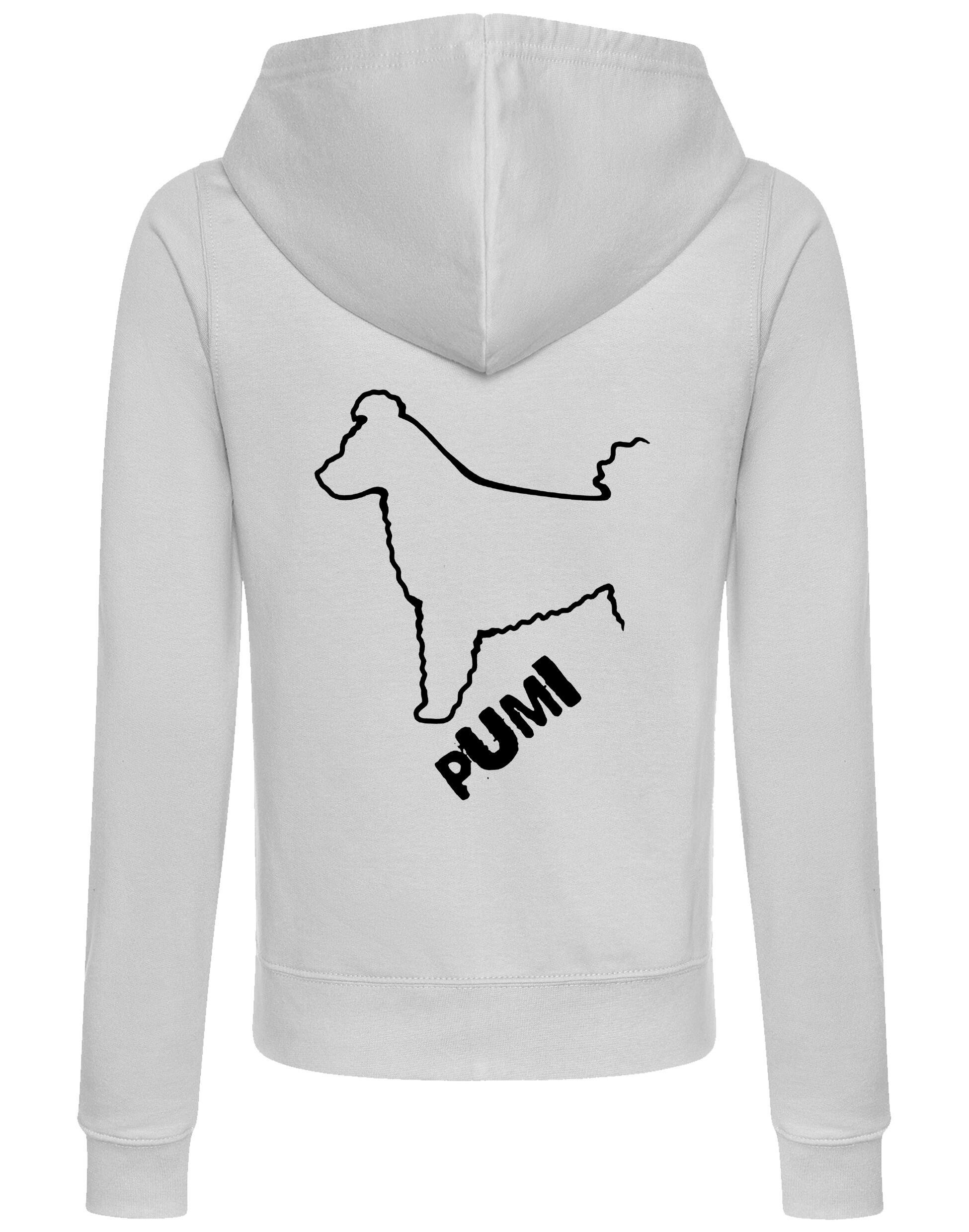 Women's Hungarian Pumi Zipped Hoodie featuring exclusive breed artwork, crafted from premium breathable fabric with a cozy hood and practical front pockets for stylish, versatile outdoor wear.