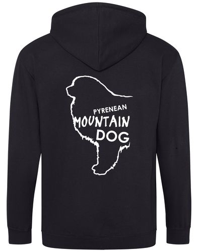 Unisex Pyrenean Mountain Dog Zipped Hoodie featuring exclusive breed artwork with personalization options, crafted from premium heavy-blend fabric with a cozy brushed fleece interior, full-zip closure, and kangaroo pocket for stylish, versatile outdoor wear.