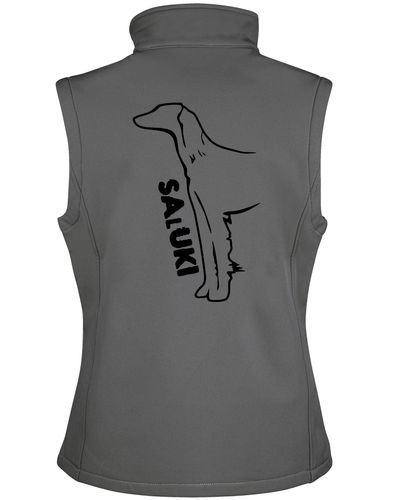Saluki Women’s Softshell Jacket featuring exclusive breed artwork, water-resistant fabric, soft fleece lining, flattering feminine fit, and polished style for Saluki enthusiasts.