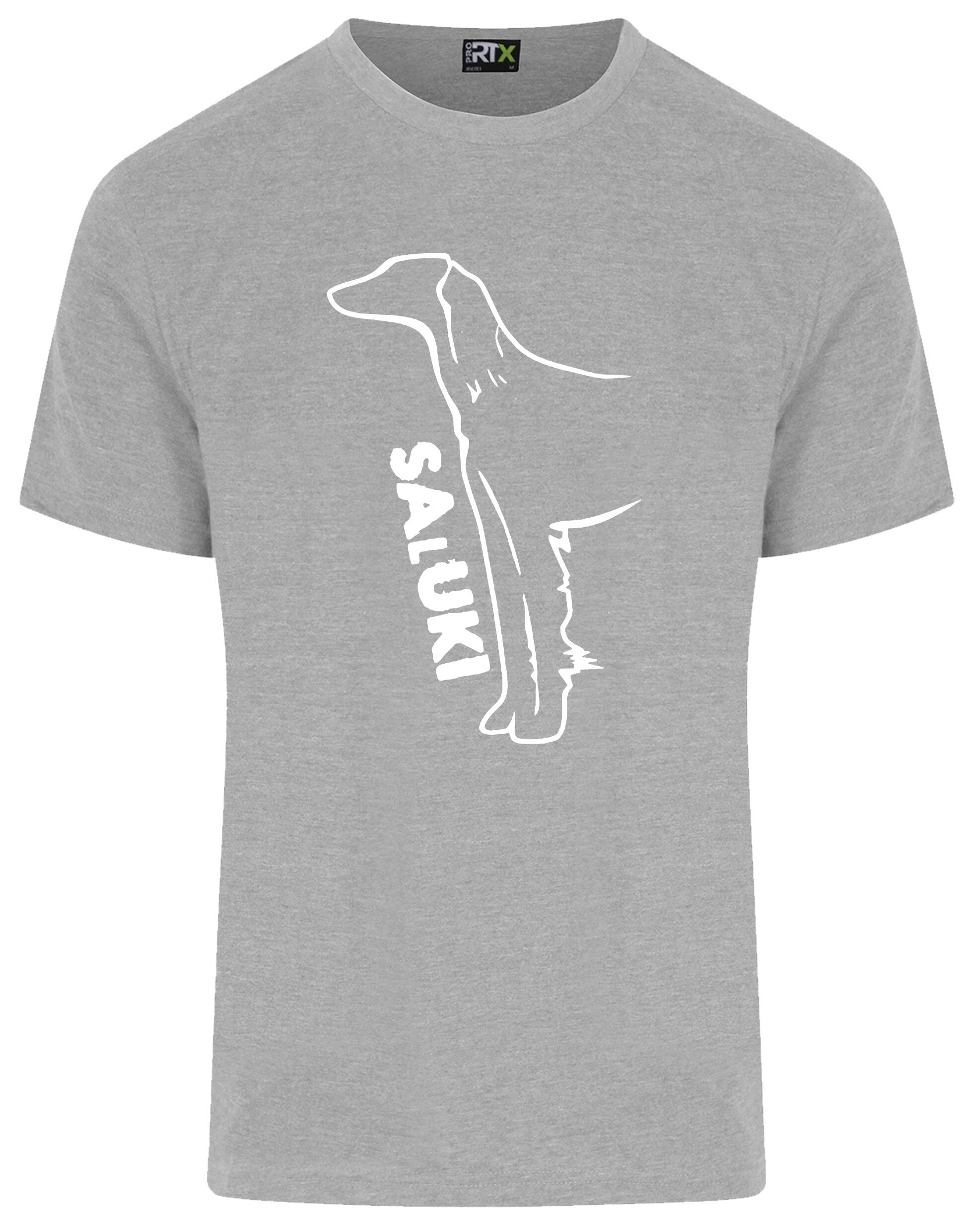 Saluki Unisex Roundneck T-shirt featuring exclusive breed artwork, soft breathable cotton fabric, relaxed unisex fit, and classic round neckline for comfort, versatility, and breed pride.