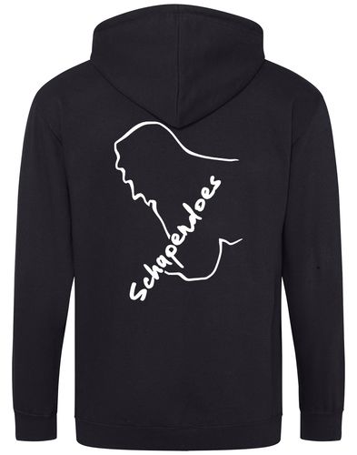 Schapendoes Zipped Hoodie featuring exclusive breed artwork, soft brushed fleece lining, double-fabric hood, front pockets, full-zip closure, and personalization options for stylish comfort and breed pride.