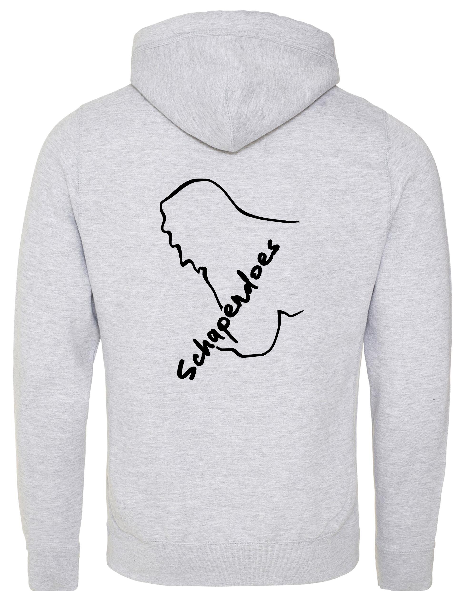 Schapendoes Unisex Crossneck Pullover Hoodie featuring exclusive breed artwork, modern crossneck design, brushed fleece lining, kangaroo pocket, ribbed cuffs, and relaxed fit for stylish comfort and breed pride.