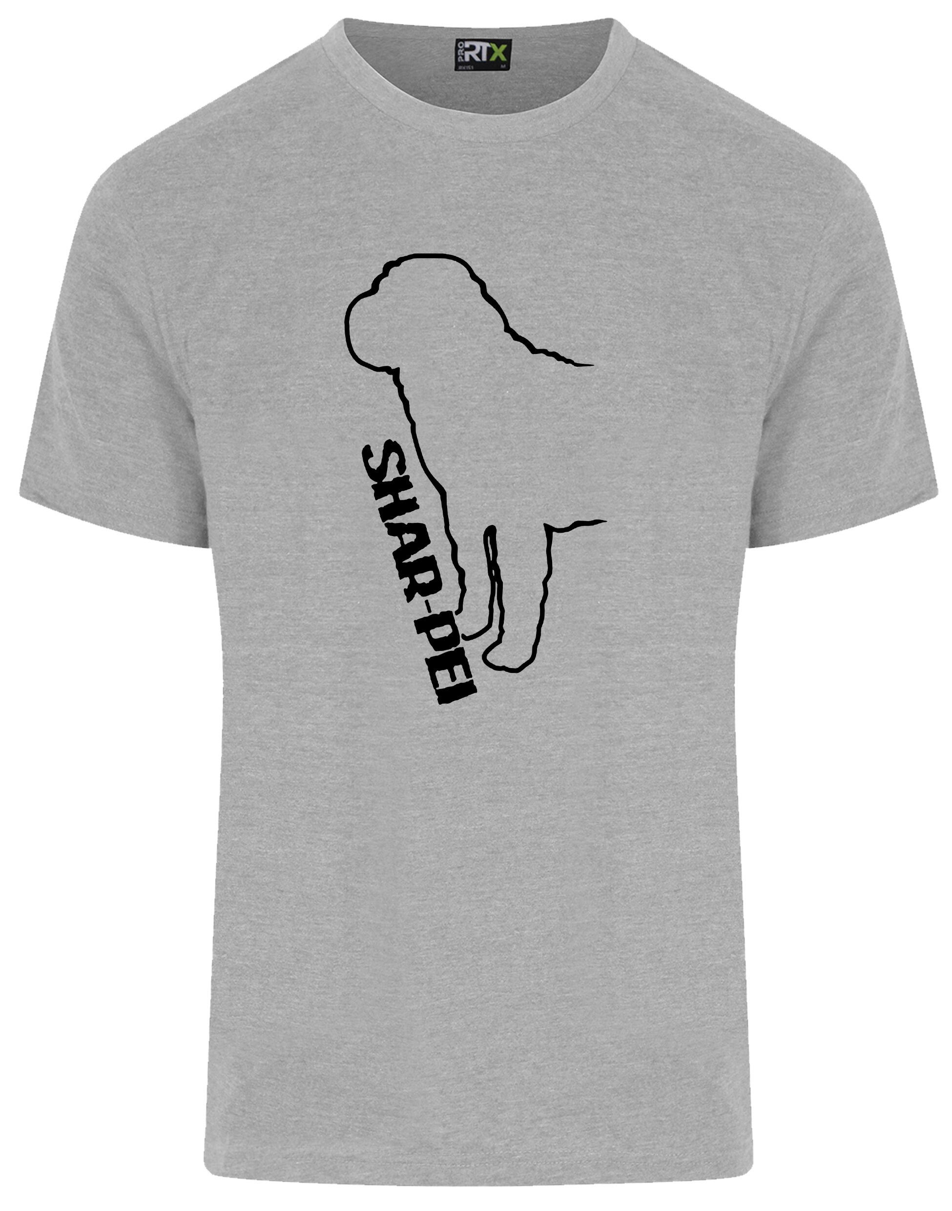 Unisex Roundneck T-shirt featuring exclusive Shar Pei graphic design.
