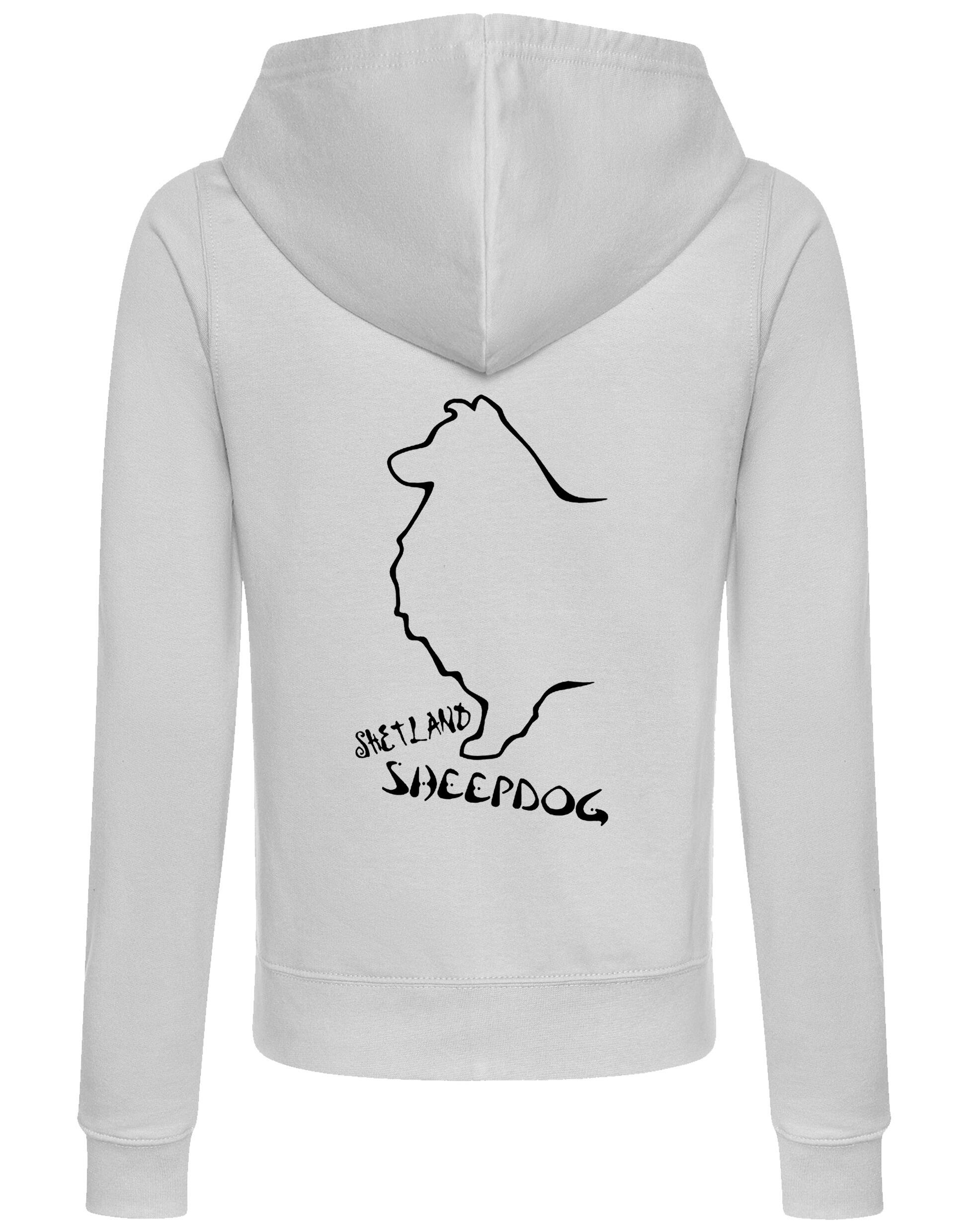Women's Zipped Hoodie featuring exclusive Shetland Sheepdog graphic design.
