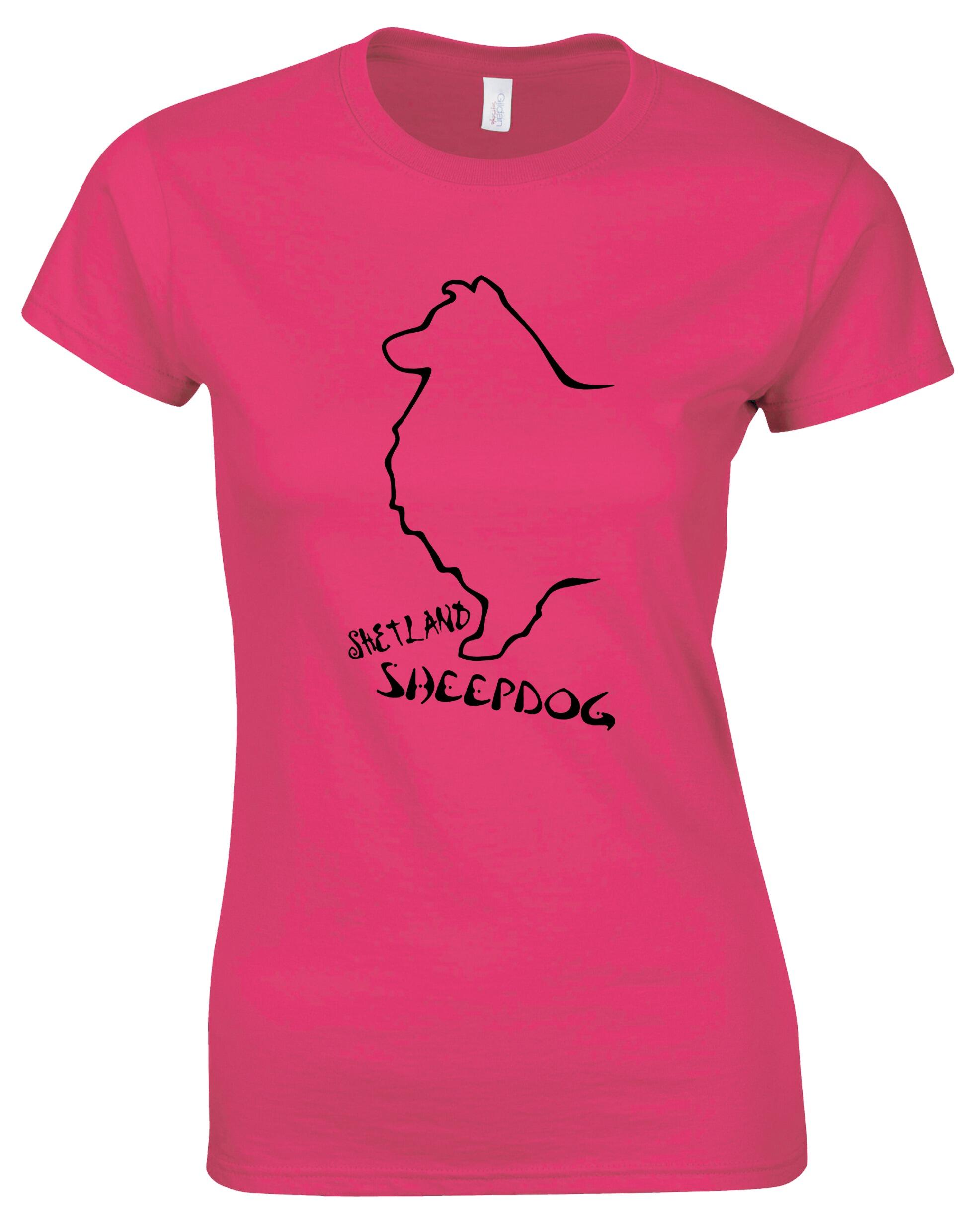 Female Roundneck T-shirt featuring exclusive Shetland Sheepdog graphic design.
