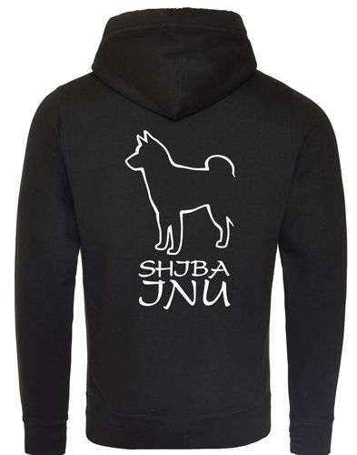 Unisex crossneck pullover hoodie with exclusive Shiba Inu artwork on the back, featuring a fleece-lined interior, kangaroo pocket, and ribbed cuffs – a cozy and stylish choice for breed lovers.