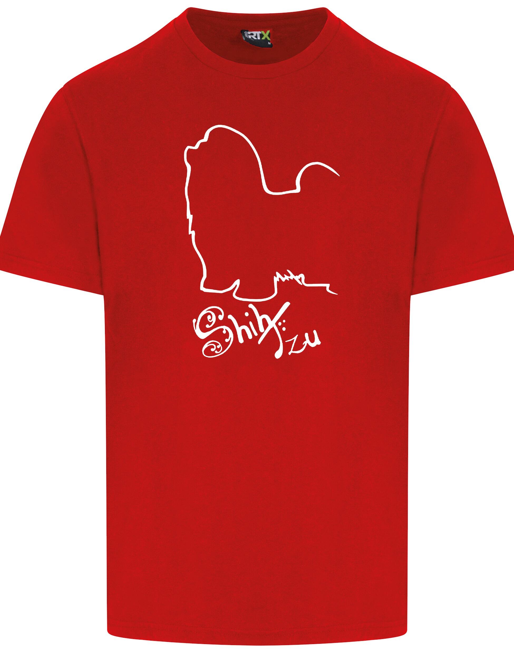 Unisex cotton roundneck T-shirt featuring a detailed Shih Tzu graphic on the front, lightweight and breathable with a relaxed fit suitable for all body types. Ideal for casual wear or breed events.