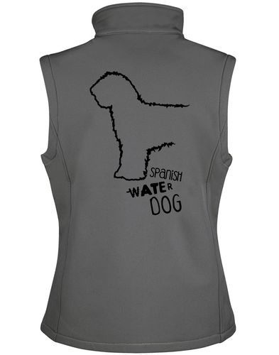 Unisex softshell jacket featuring a detailed Spanish Water Dog design on the back. Water-resistant with a fleece lining, perfect for outdoor walks, dog events, and casual wear. Ideal for breed lovers seeking comfort and style.