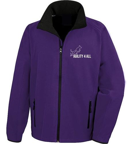 Agility 4 All Official Clothing - Purple Male Softshell Jacket Front Image - White Printed Logo