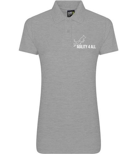 Agility 4 All Official Clothing - Heather Grey Female Polo - White Printed Logo