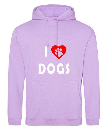 I Heart Dogs Design on a Lavender Pullover Hoodie White Print