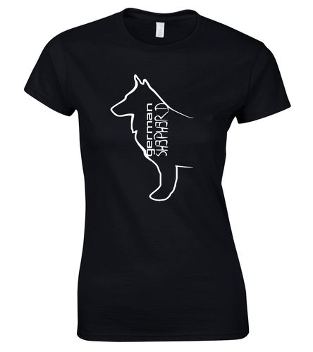 Female German Shepherd T-Shirt Black (White)