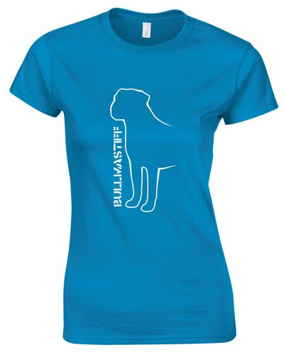 Female Bullmastiff (Standing) T-Shirt Sapphire Blue (White)