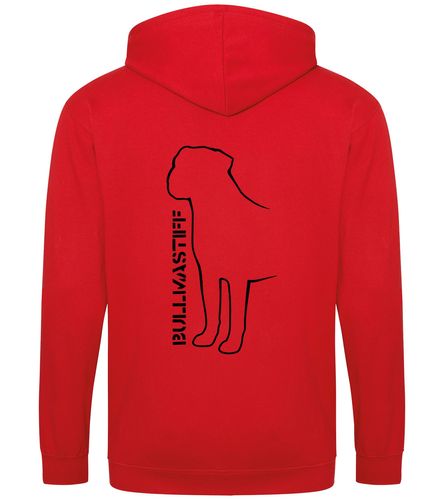Unisex Bullmastiff (Standing) Zipped Hoodie Red (Black)
