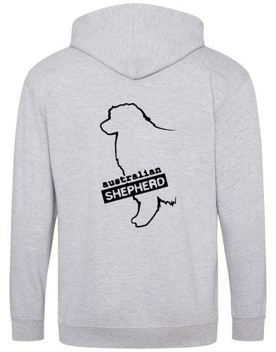 Unisex Australian Shepherd Zipped Hoodie Heather Grey (Black)