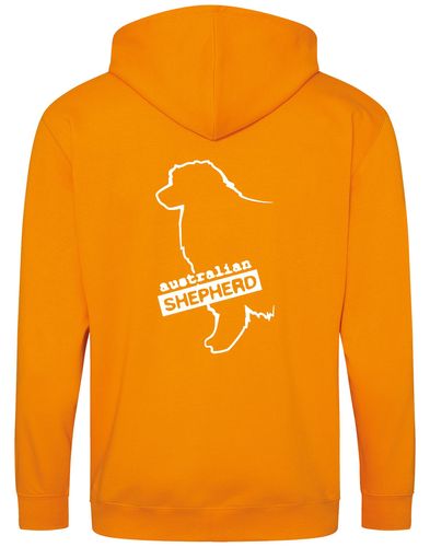 Unisex Australian Shepherd Zipped Hoodie Orange Crush (White)