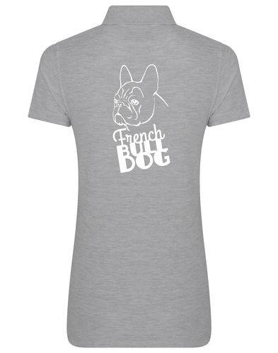 Female French Bulldog (Head) Polo Shirt Heather Grey (White)